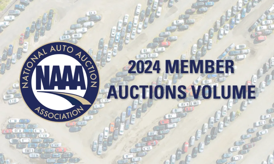 An aerial view of a auction lot with the NAAA logo and text reading
2024 Member Auctions Volume".