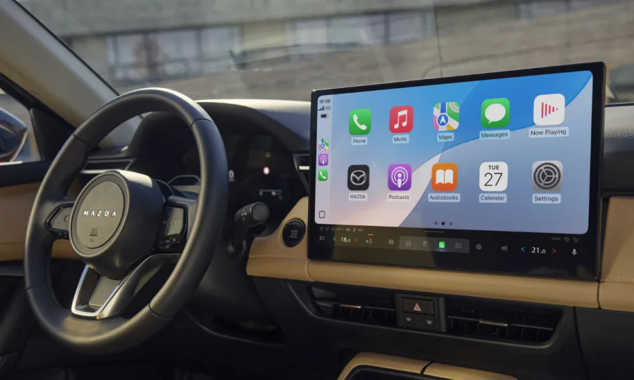 An internal view of the 19-inch screen inside of a 2026 Mazda CX-9.