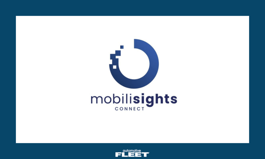 Mobilisights Connect logo on a blue background, representing Stellantis’s connected vehicle data and fleet telematics software platform supporting fleet management and vehicle insights.