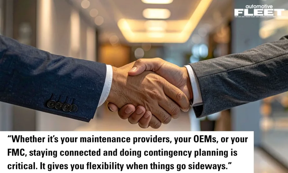 Handshake symbolizing strong fleet partnerships and collaboration with vendors, OEMs, and service providers.