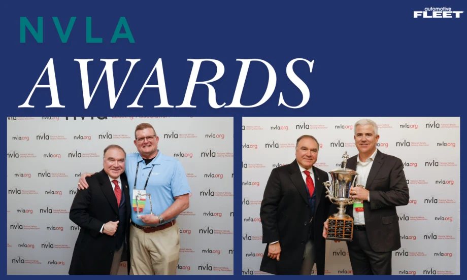 Ken Sopp and Kirk Browning stand with colleagues at the NVLA conference in Nashville, recognized for their leadership and service to the vehicle leasing industry.