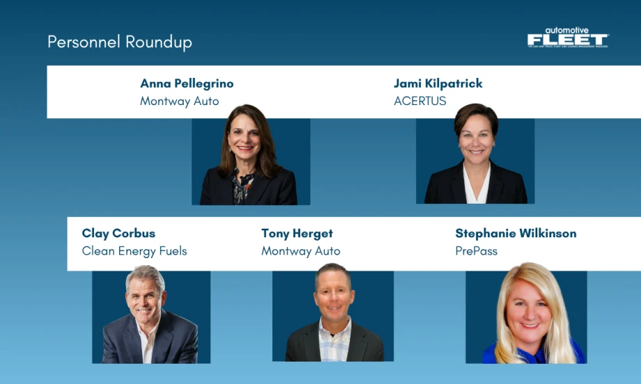 Composite image showing five executives: Anna Pellegrino, Jami Kilpatrick, Clay Corbus, Tony Herget, and Stephanie Wilkinson with company names.