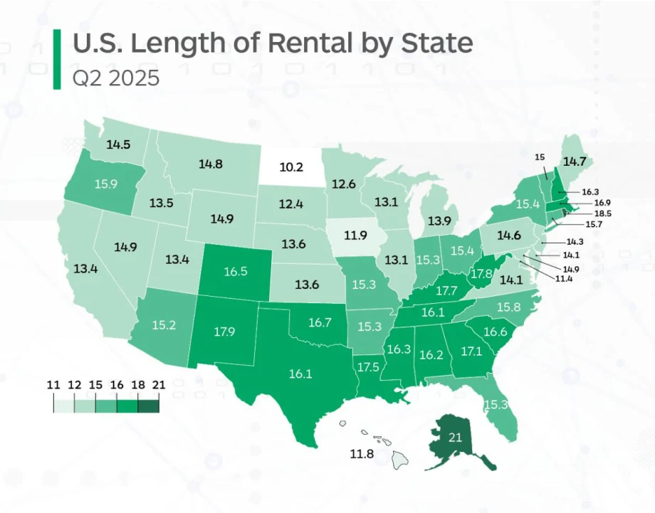 Map of U.S. in shades of green showing LOR.