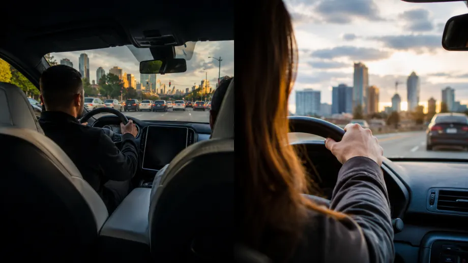 ride hailing driver on left, car rental driver on right