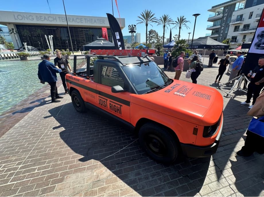 Pickup truck on display at event.