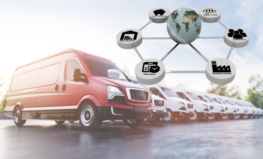 row of vans, supply chain graphic