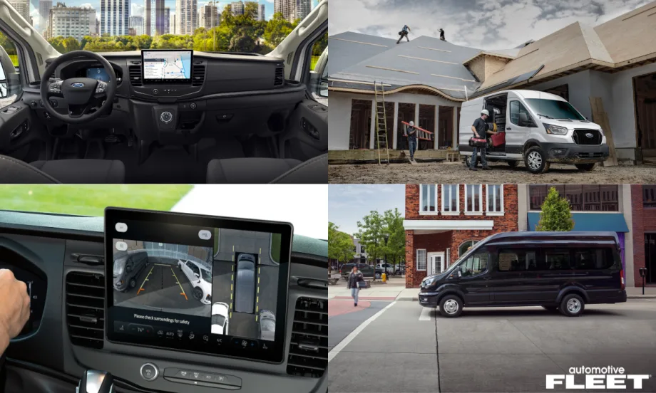 An Automotive Fleet photo collage includes four photos of the new upgrades on the 2026 Ford Transit van.