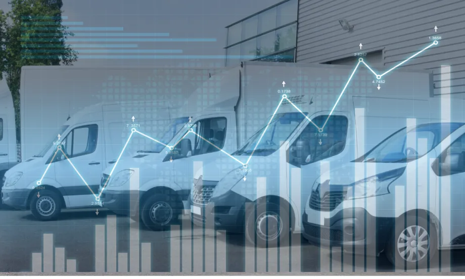line of trucks and vans, graph overlay