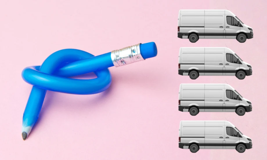 Conceptual photo of twisted pencil and cargo vans.