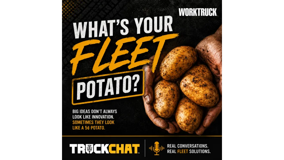 Hands holding several potatoes beneath the headline "What's Your Fleet Potato?" illustrating how simple, unexpected ideas can create meaningful impact in fleet management.